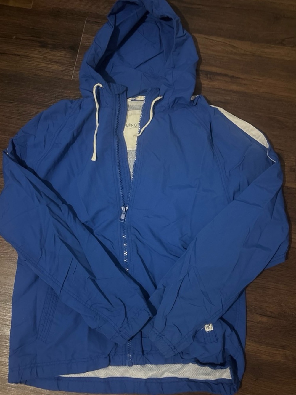 Aeropostale Men's Royal Blue Hooded Windbreaker with White Trim